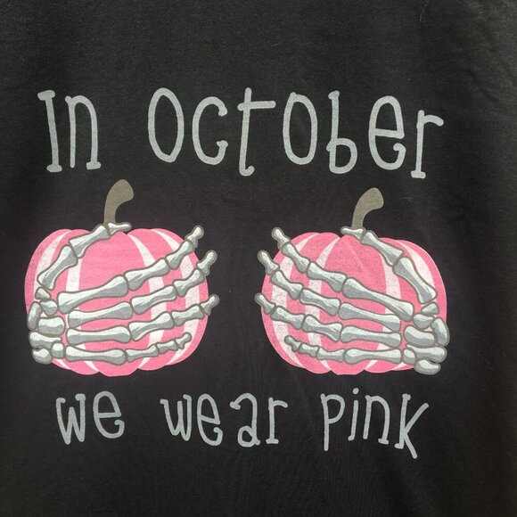 Breast Cancer Awareness Tee Large In October We Wear Pink Skellie Hands Pumpkins - Picture 2 of 8